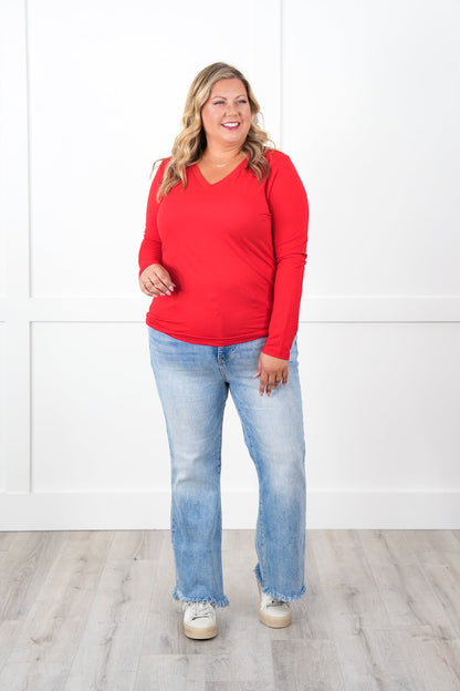 Door Buster! Plus/Reg Zenana Microfiber Long Sleeve V-Neck Tee