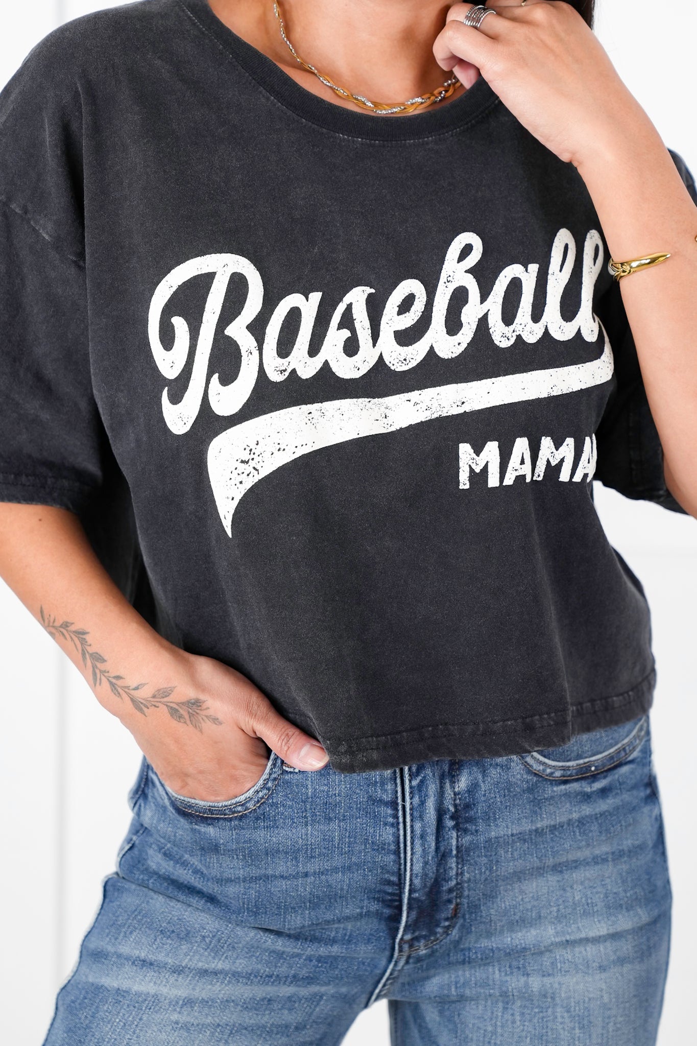 Mineral Wash "Baseball Mama" Short Sleeve Graphic Cropped Tee