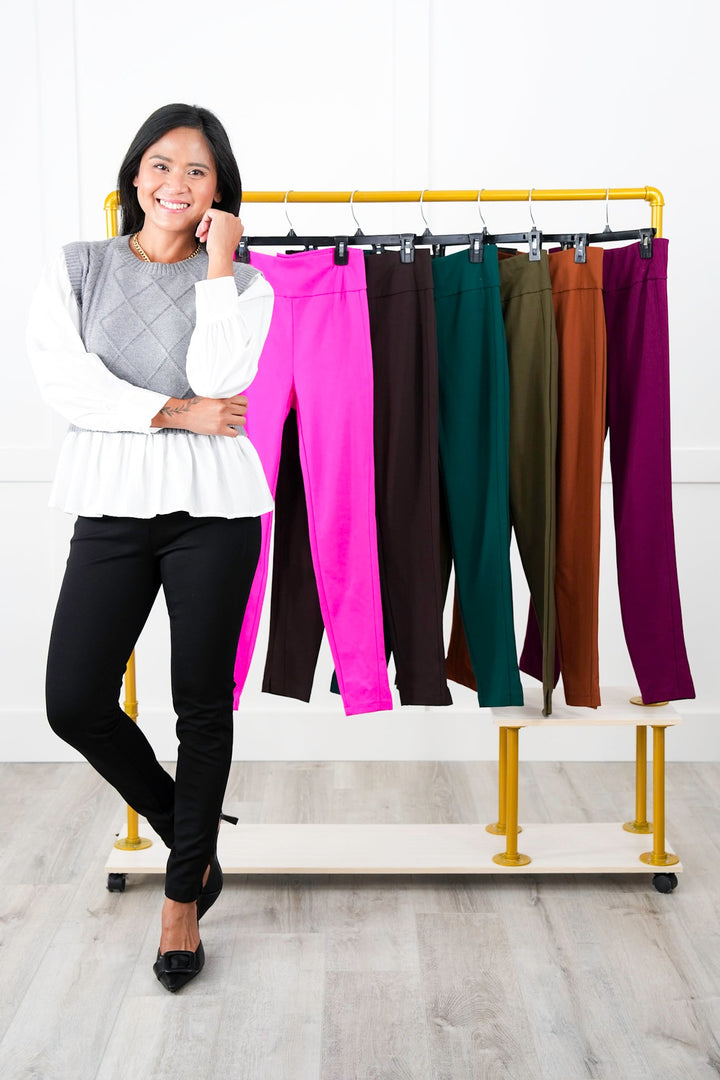 Door Buster! Plus/Reg  Solid Double Knit High Waist Skinny Leg Pull On Pants