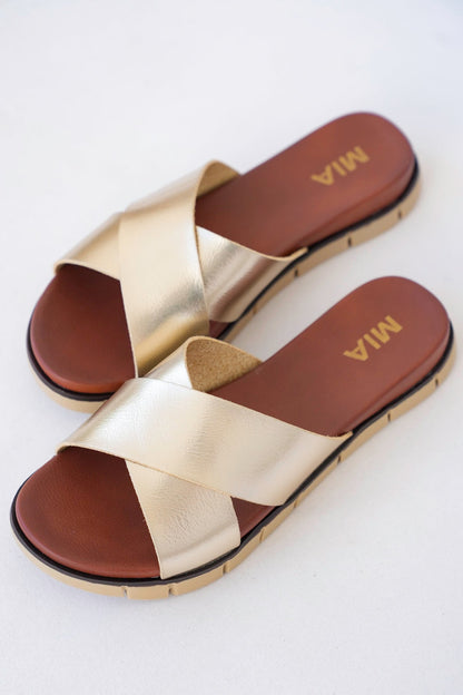 MIA Gold Cross Strap Platform Sandal