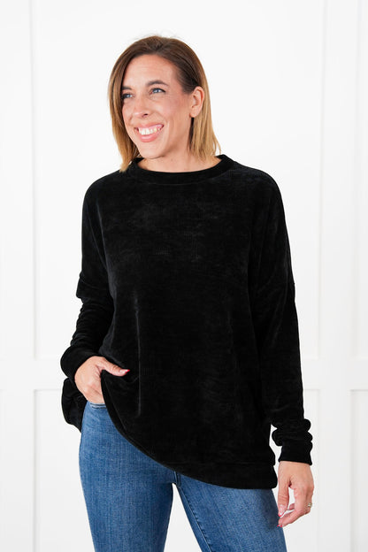 Plus/Reg Solid Chenille Long Sleeve Round Neck Top (Multiple Colors)