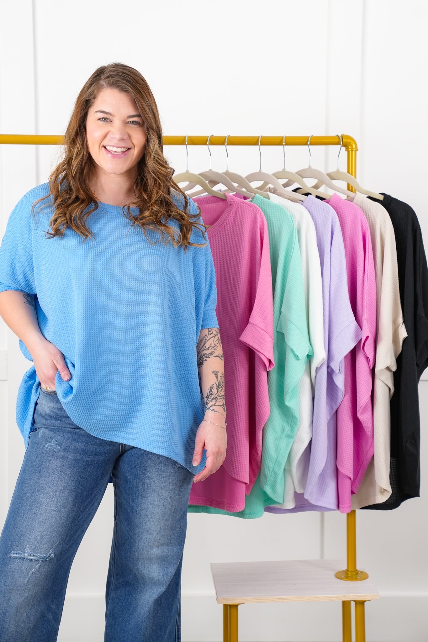 Door Buster! Plus/Reg Thermal Short Dolman Sleeve Round Neck Top