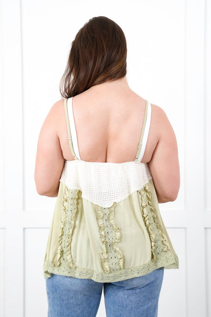 POL Sleeveless V Neck Knit Top with Ruffle Detail