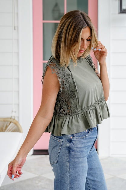Sleeveless Round Neck Top with Lace Detail