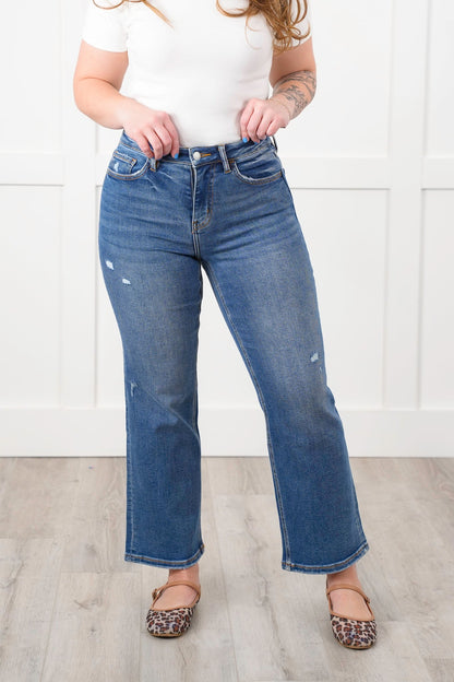 Vervet High Rise Medium Wash Slim Wide Leg Ankle Jeans