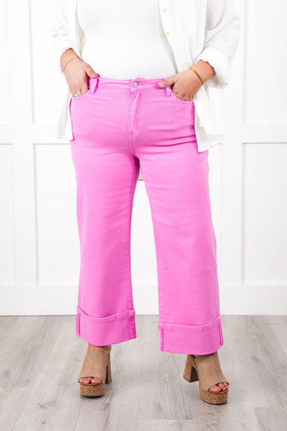 Mica High Rise Pink Cuffed Wide Leg Jeans