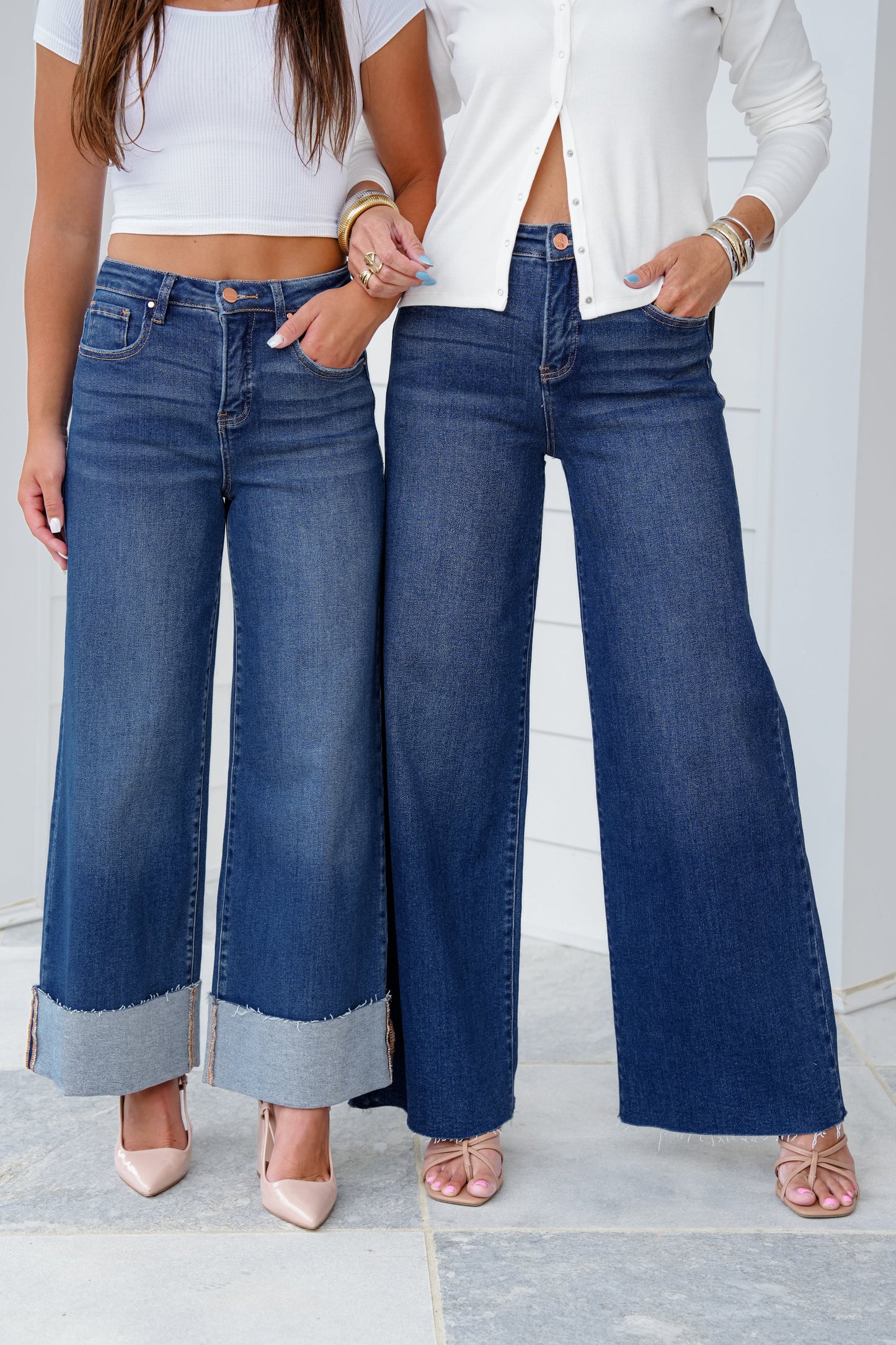 Risen High Rise Dark Wash Tummy Control Cuffed Wide Leg Jeans