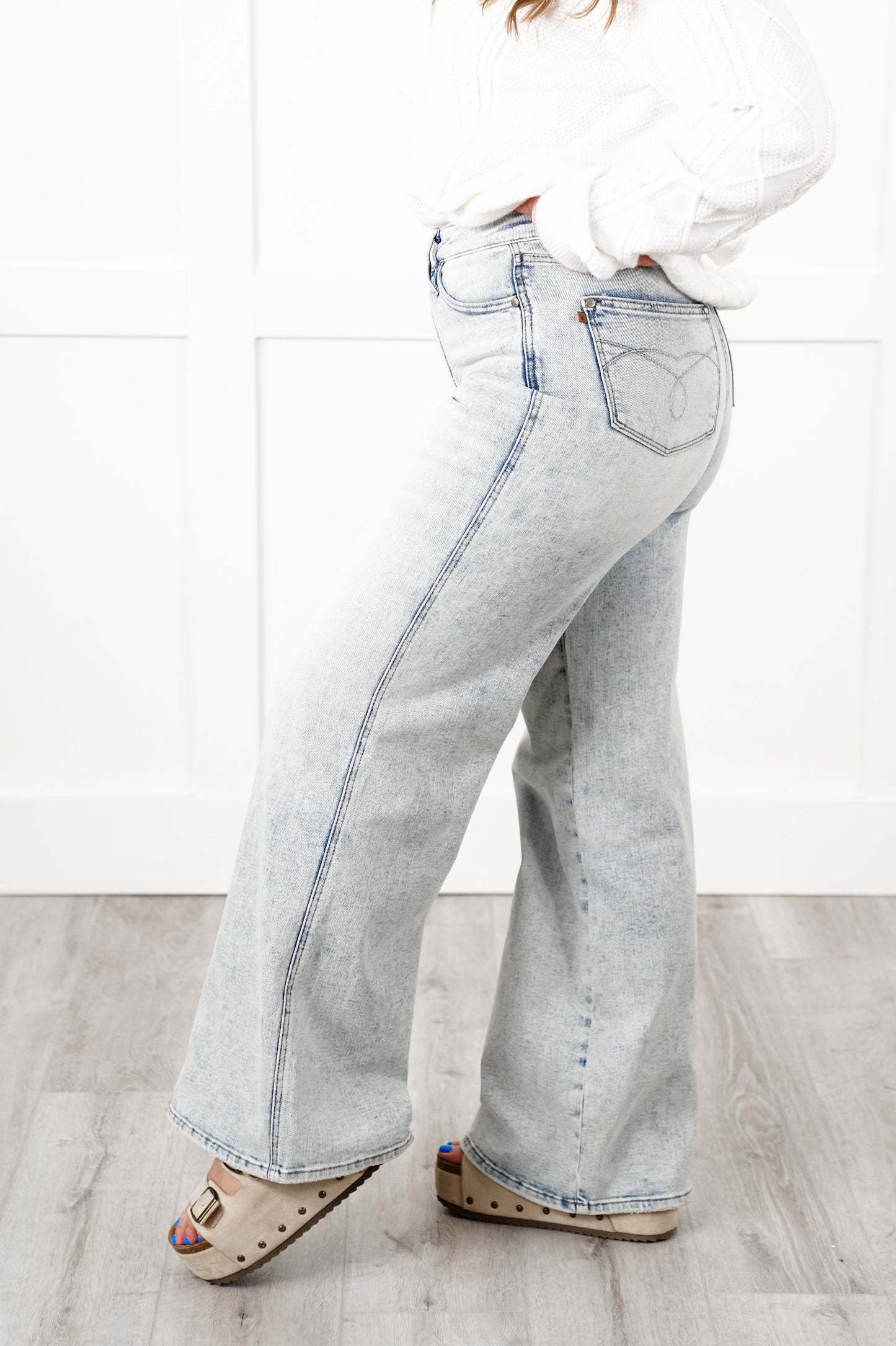 Judy Blue High Rise Light Wash Tummy Control Retro Wide Leg Jeans
