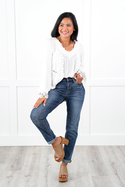 Judy Blue Bethany Bleach Dark Wash High Rise Bleach Splash Boyfriends