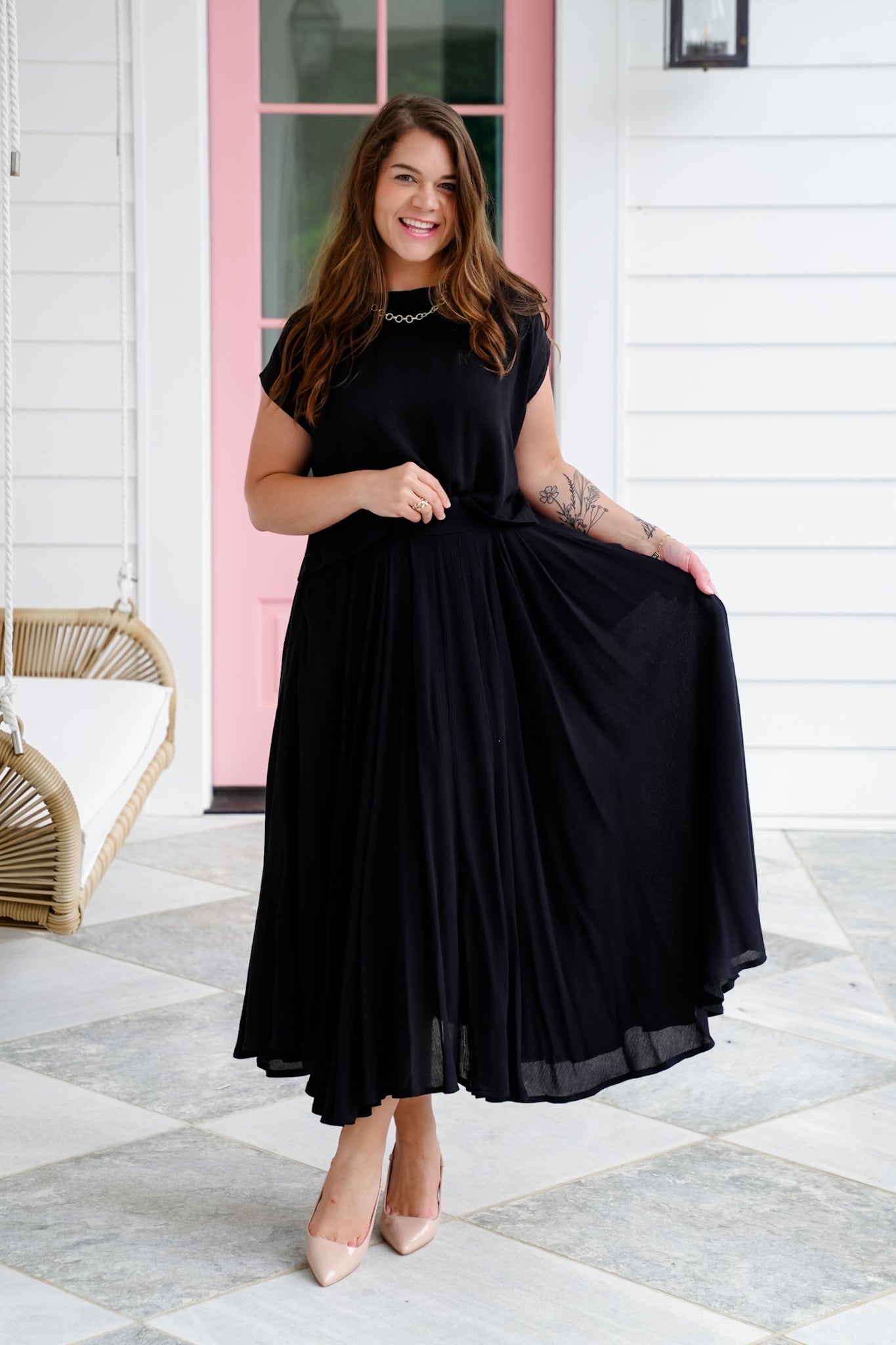 Door Buster! Zenana Woven Gauze Crop Tee And Skirt Set