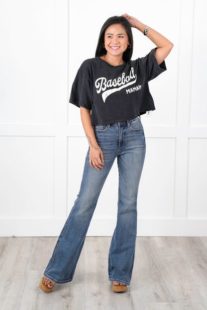 Mineral Wash "Baseball Mama" Short Sleeve Graphic Cropped Tee