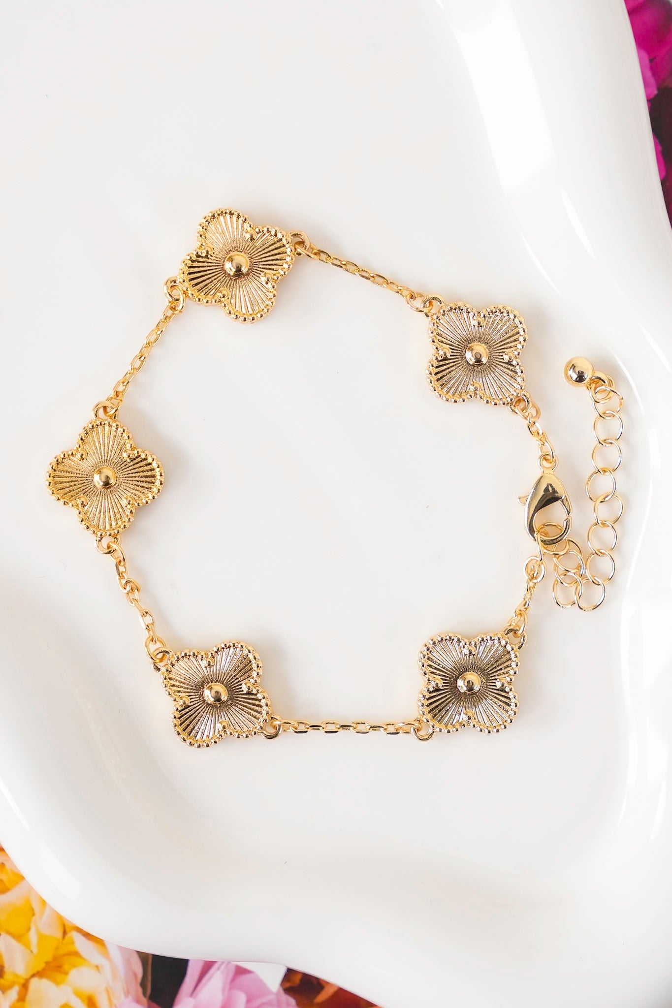 Mardi Gras Floral Link Bracelet with Colorful Charms