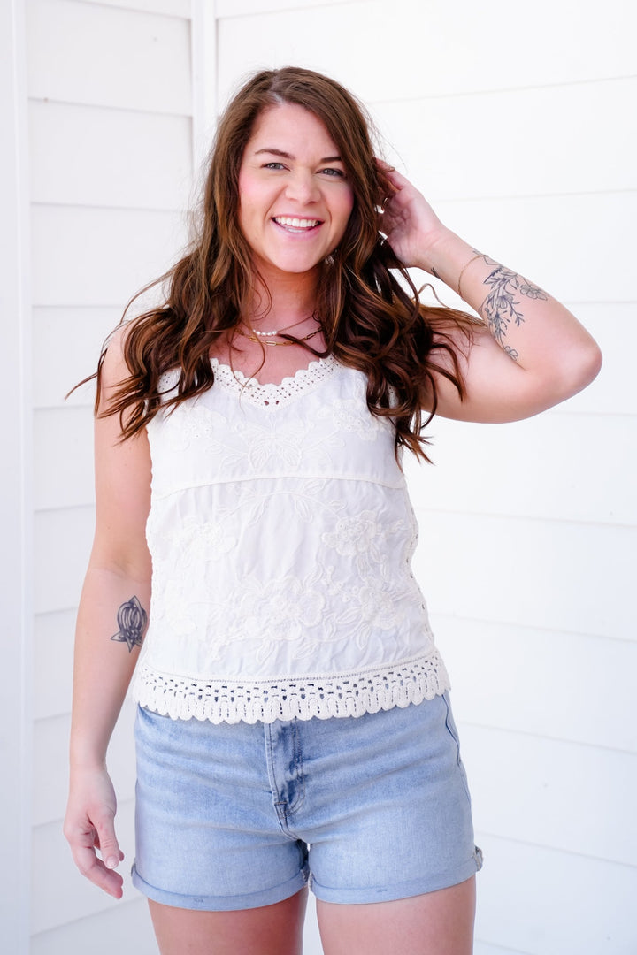 Restock! POL Crochet Tank Top with Embroidery Detail