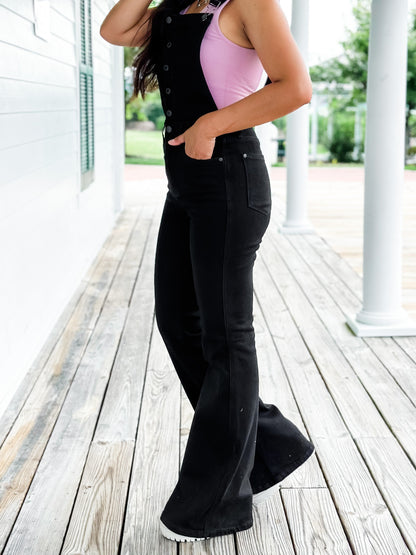 Judy Blue Black High Rise Tummy Control Top Flare Overalls