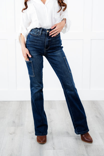 Judy Blue The Jenny High Rise Dark Wash Cargo Bootcut Jeans