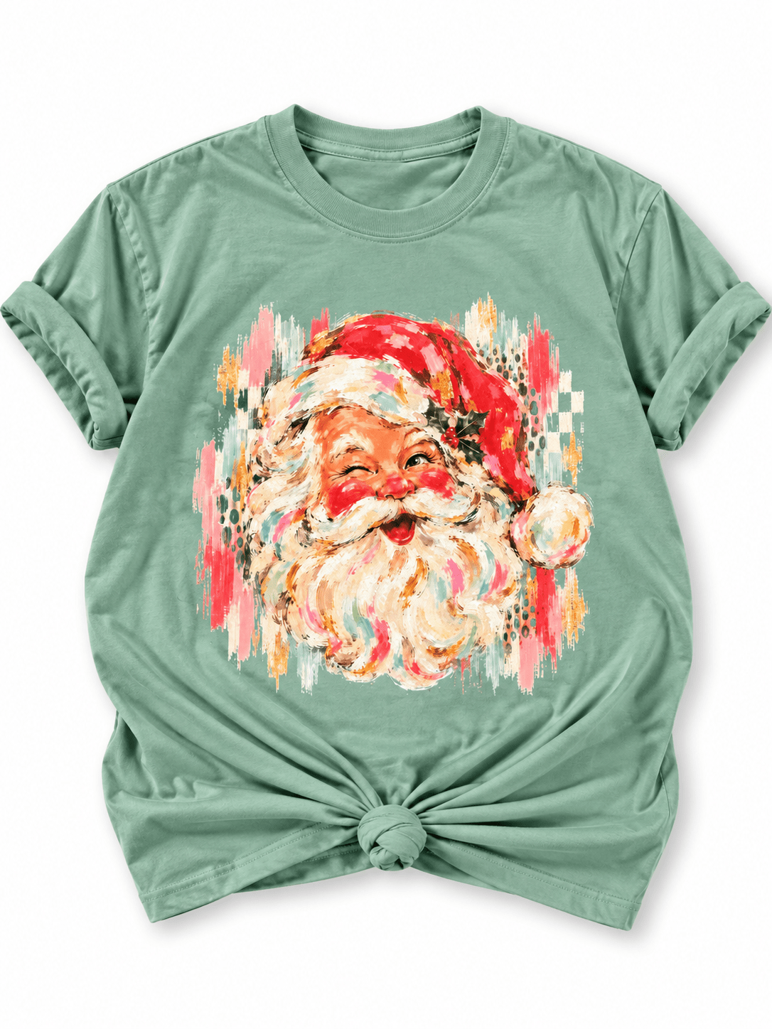 Plus/Reg Short Sleeve Painted Classic Santa Christmas Graphic Tee