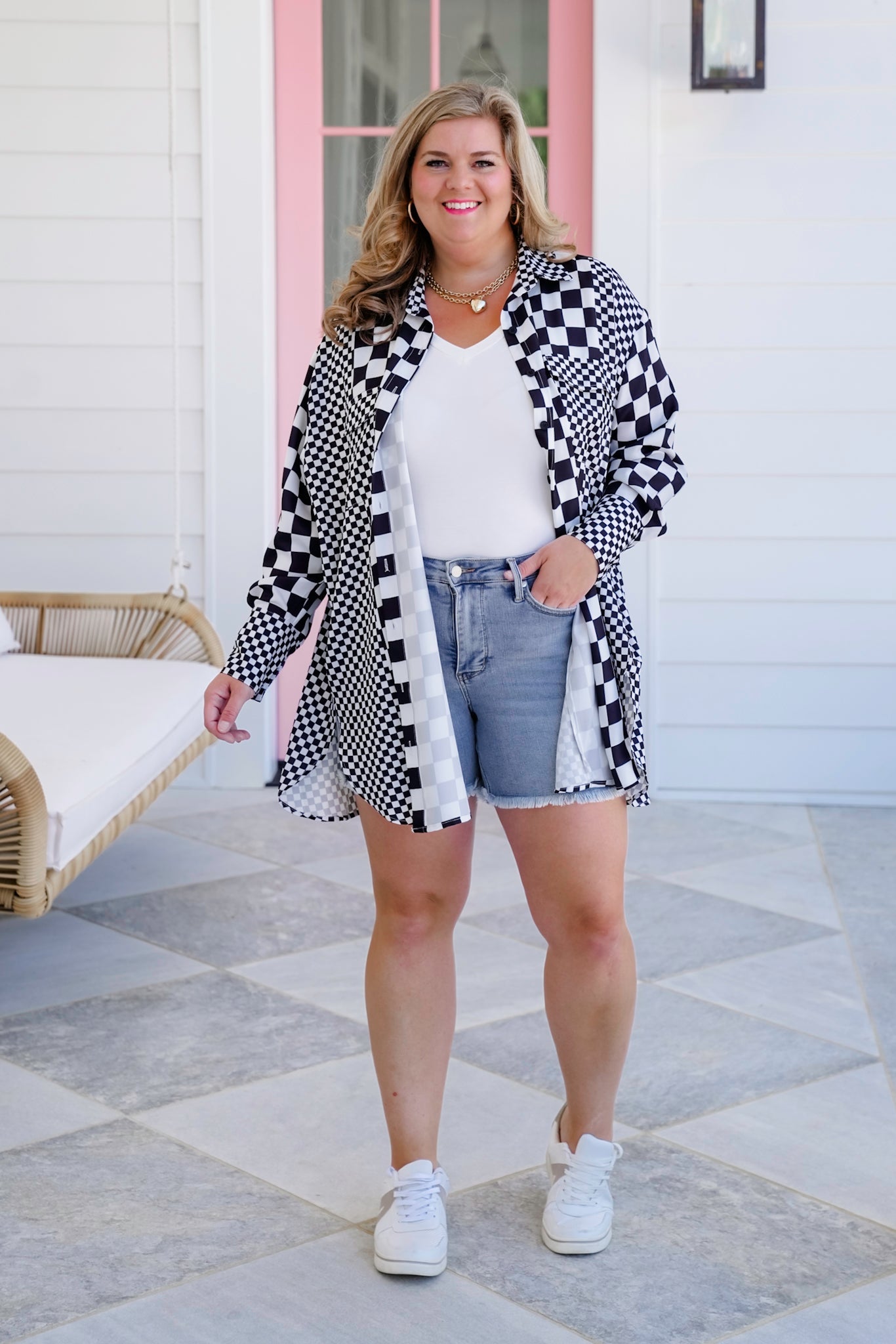 Checkered Long Sleeve Button Down Shirt
