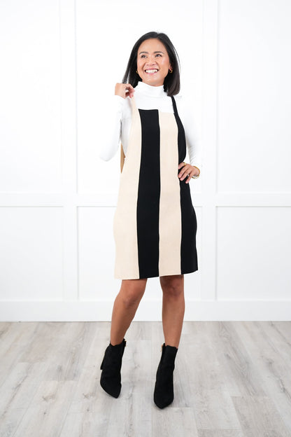 Stripe Sleeveless Knit Sweater Dress with Pockets