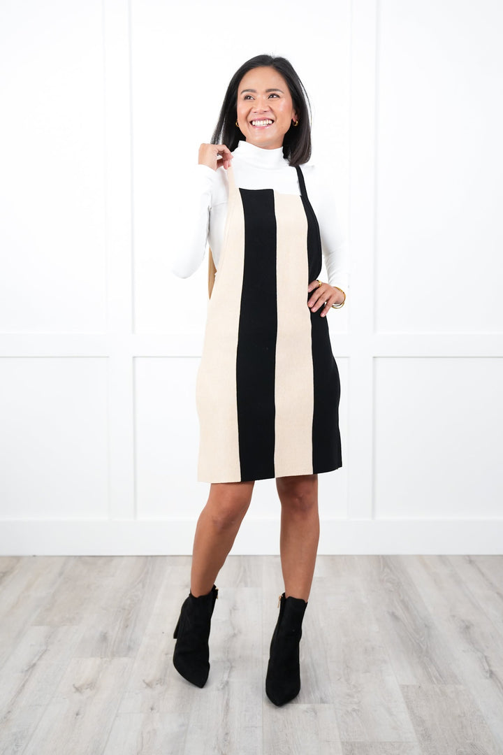 Stripe Sleeveless Knit Sweater Dress with Pockets