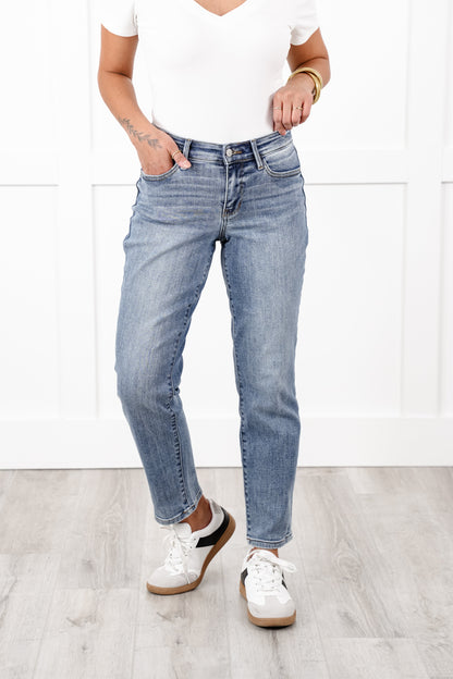 Judy Blue Mid Rise Medium Vintage Wash Slim Fit Jeans with Cell Phone Pocket