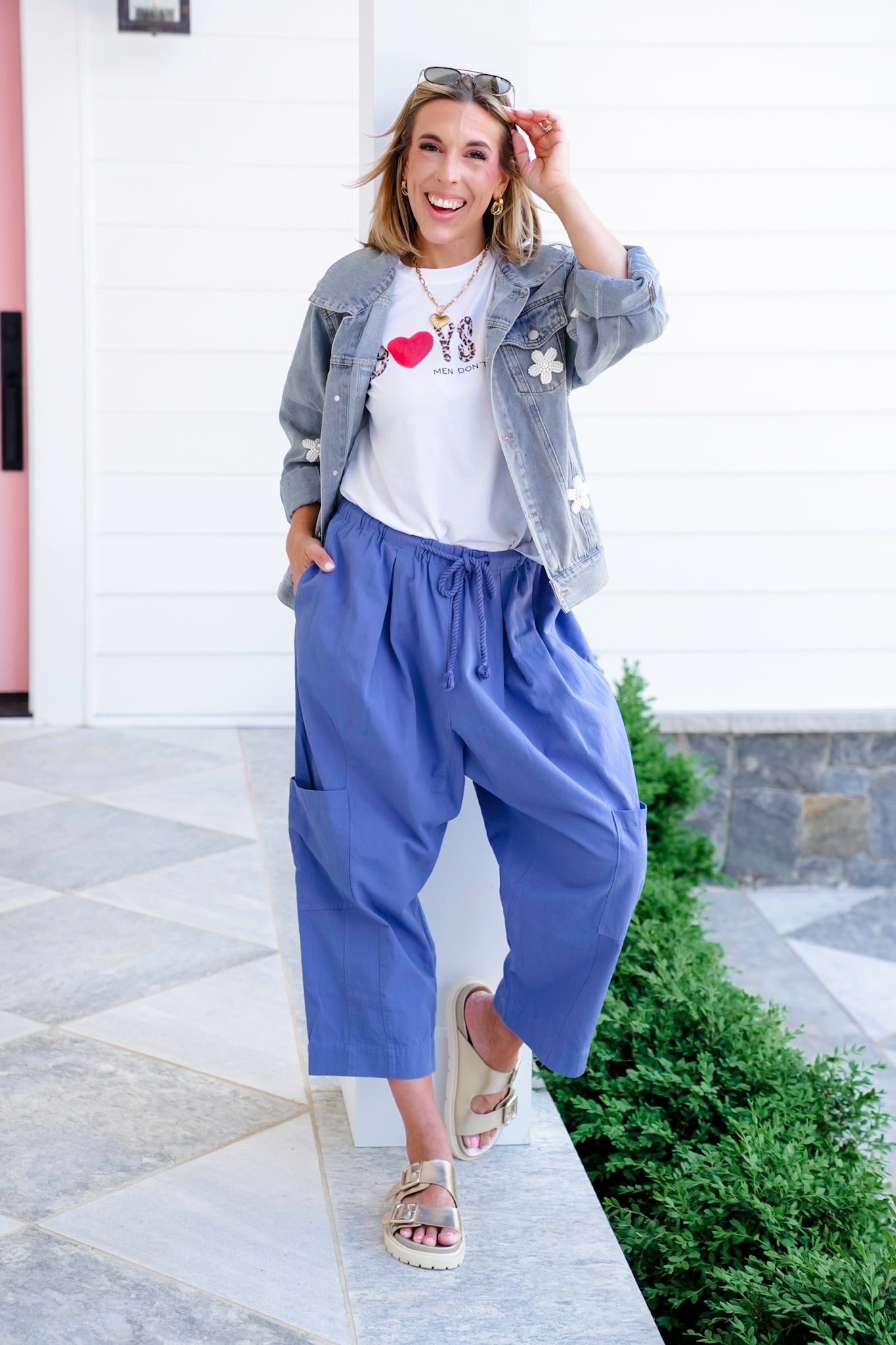 Elastic Waist Harem Pants with Drawstring Detail