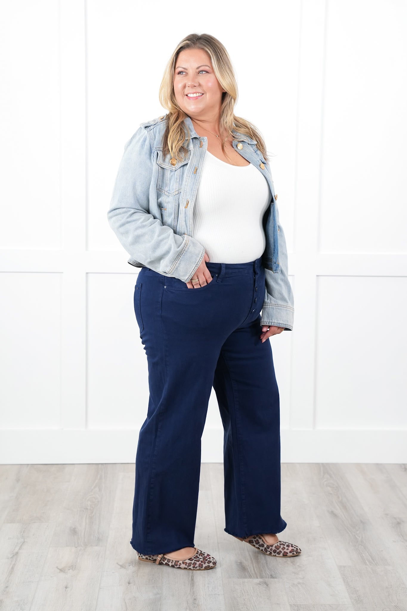 Mica High Rise Navy Wide Leg Cropped Jeans