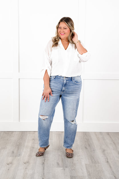 Lovervet High Rise Light Wash Distressed Barrel Jeans