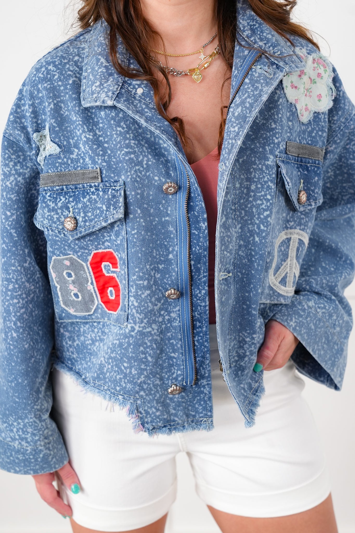 POL Vintage Wash Long Sleeve Jacket with Patch Detail