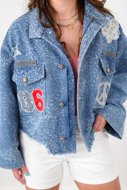 POL Vintage Wash Long Sleeve Jacket with Patch Detail