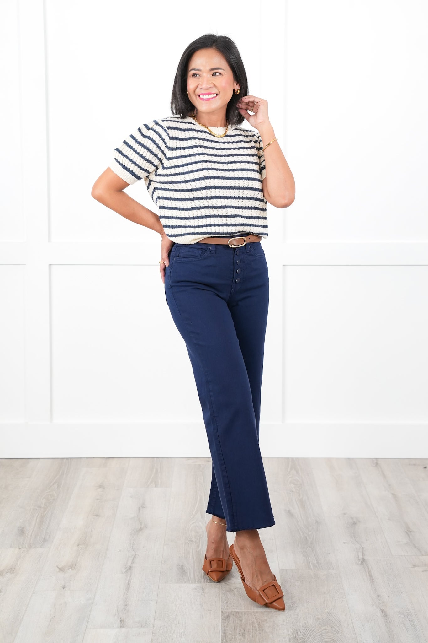 Mica High Rise Navy Wide Leg Cropped Jeans
