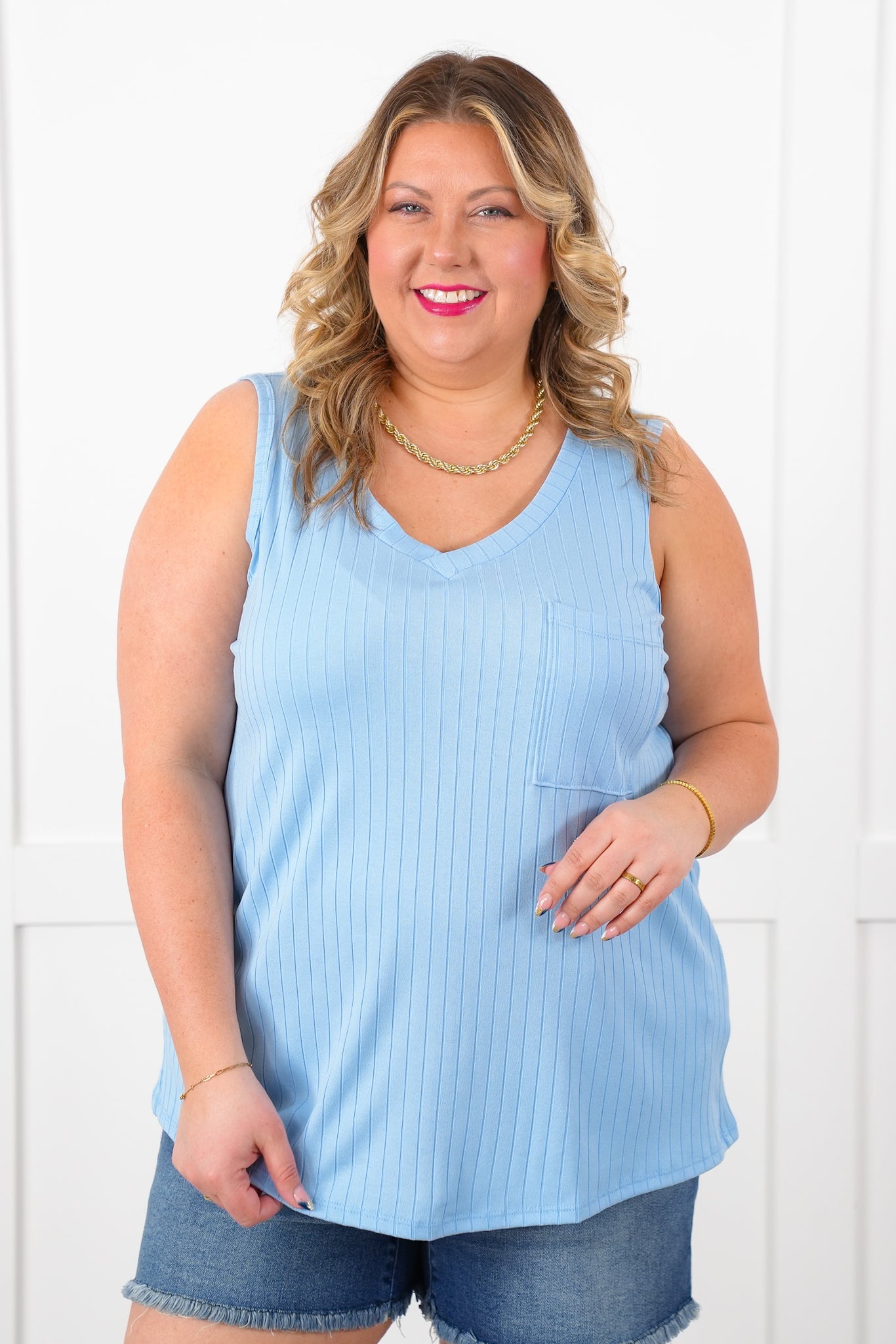 Door Buster! Plus/Reg Wide Ribbed V Neck Tank Top