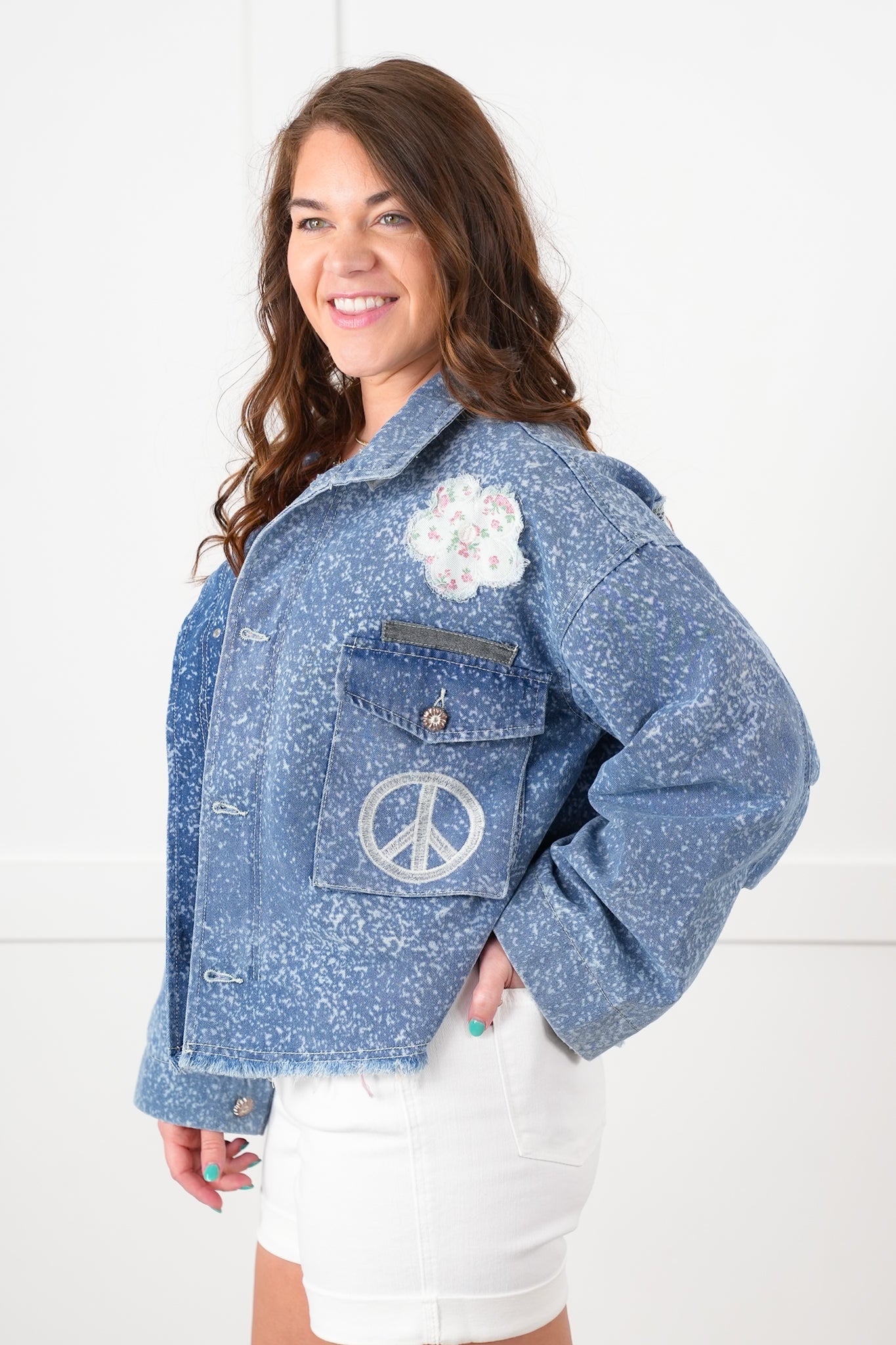 POL Vintage Wash Long Sleeve Jacket with Patch Detail