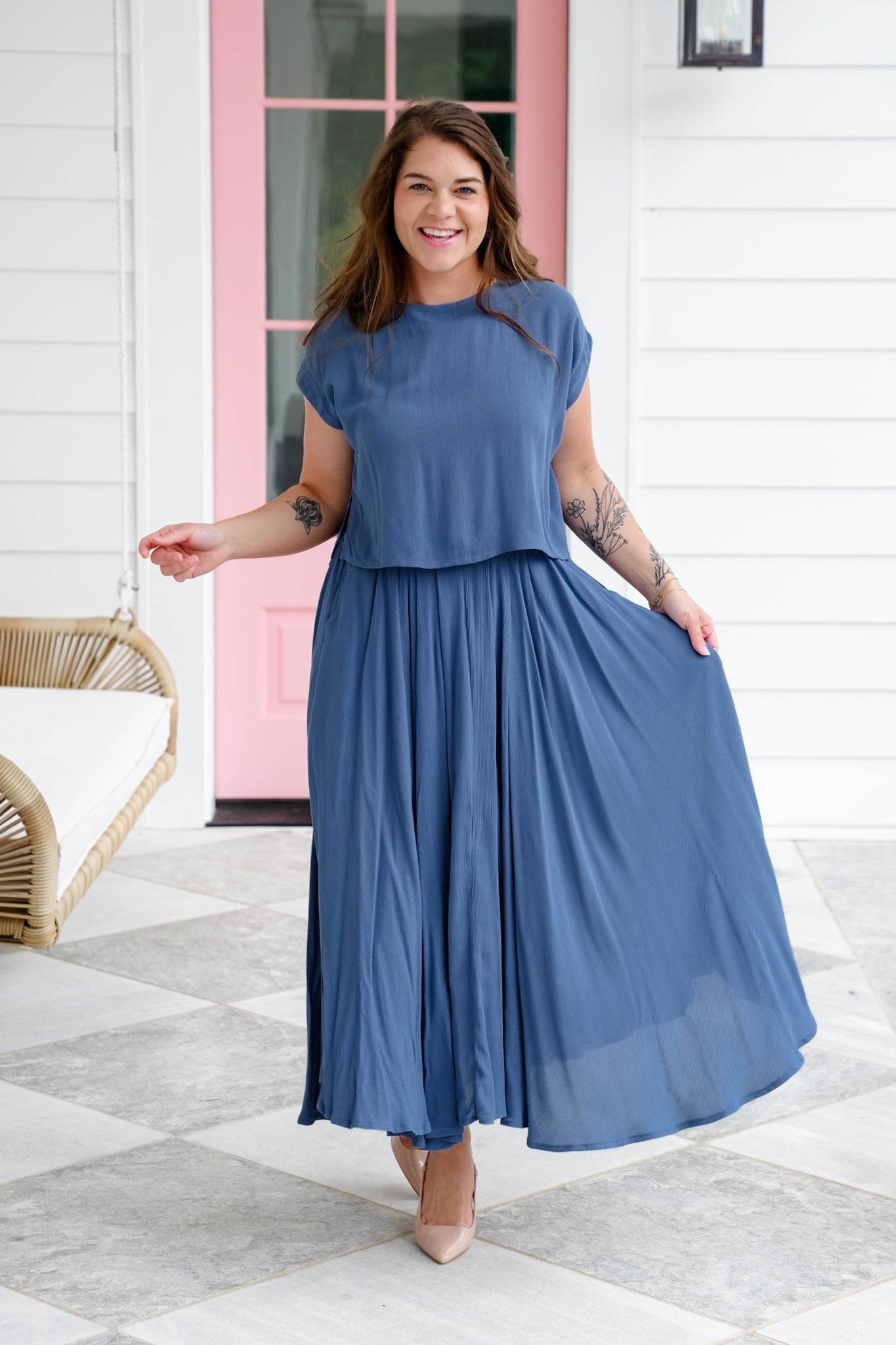 Door Buster! Zenana Woven Gauze Crop Tee And Skirt Set