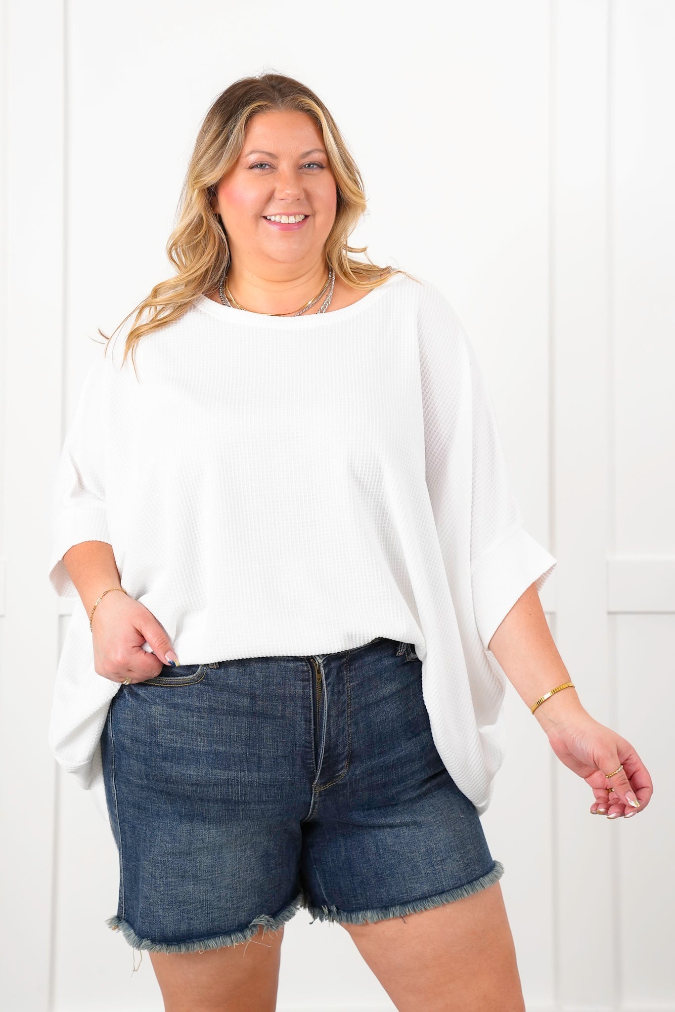 Door Buster! Plus/Reg Thermal Short Dolman Sleeve Round Neck Top