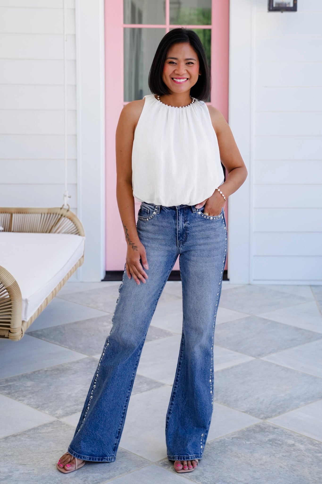 Restock! Linen Blend Sleeveless Bubble Hem Top