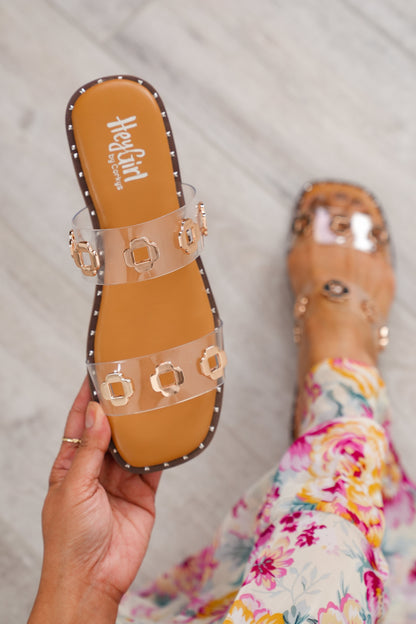 Corky's "Low Tide" Clear Strap Sandal with Gold Accents