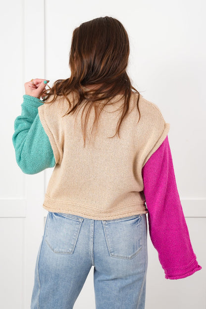Color Block Long Sleeve Drop Shoulder Sweater