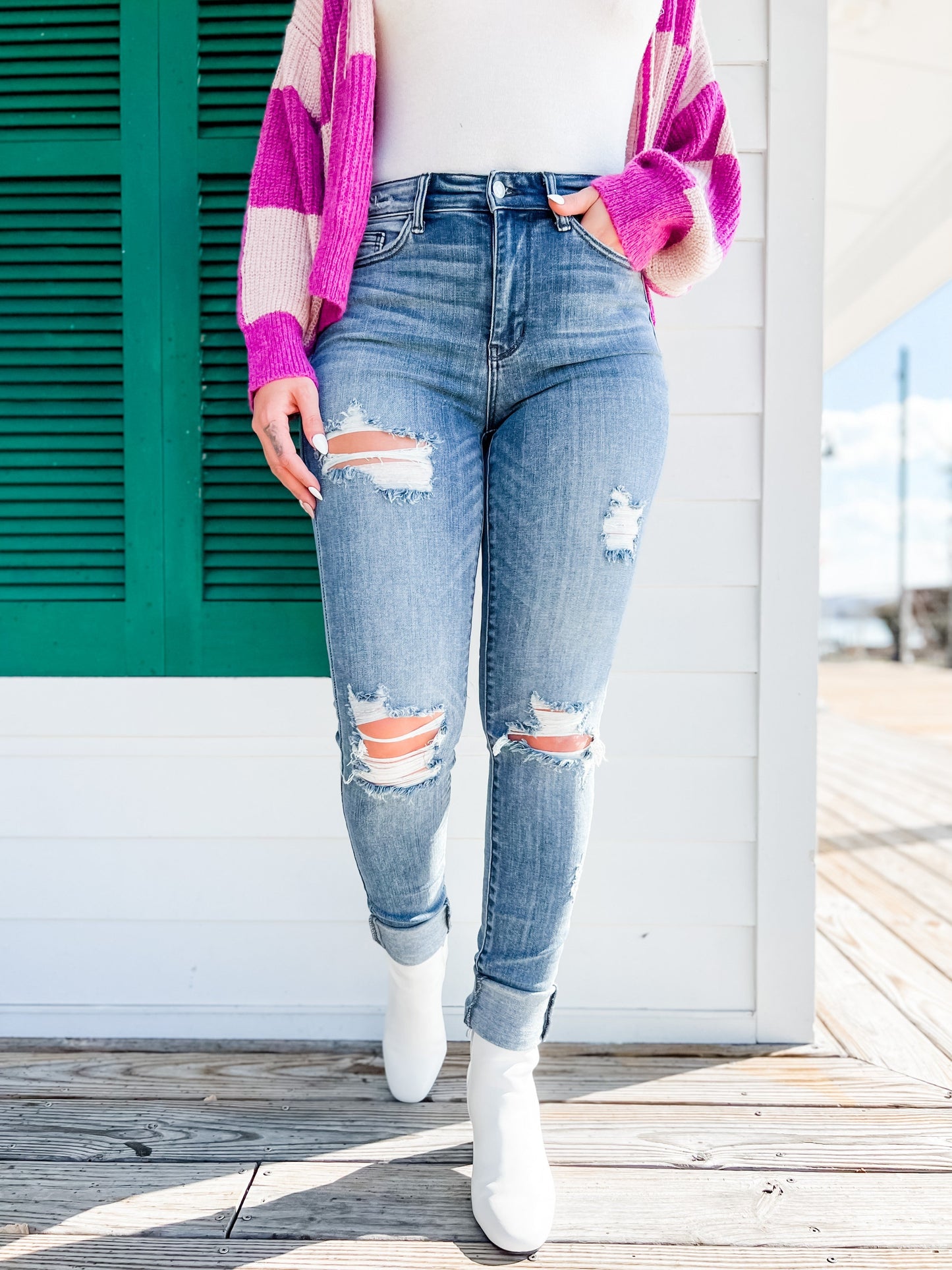 Judy Blue Skyscraper Long Tall Medium Wash Distressed Skinnies 34"!!!!
