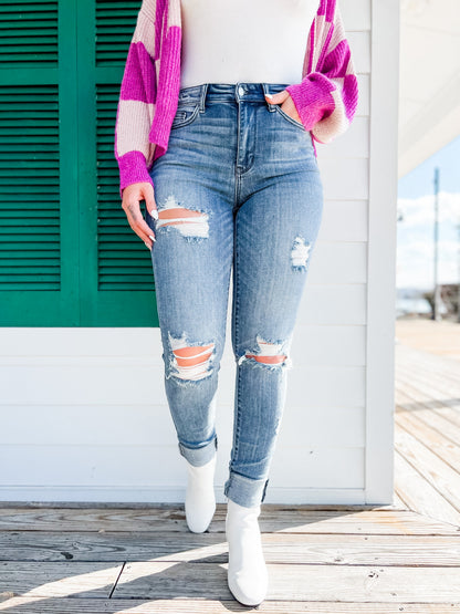 Judy Blue Skyscraper Long Tall Medium Wash Distressed Skinnies 34"!!!!