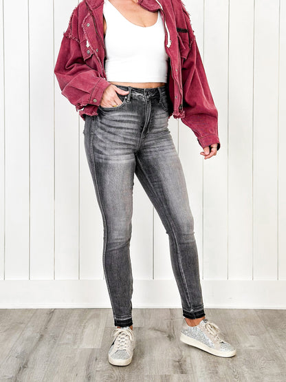 Judy Blue 50 Shades of Grey High Rise Grey Wash Tummy Control Skinny Jeans With Release  Hem