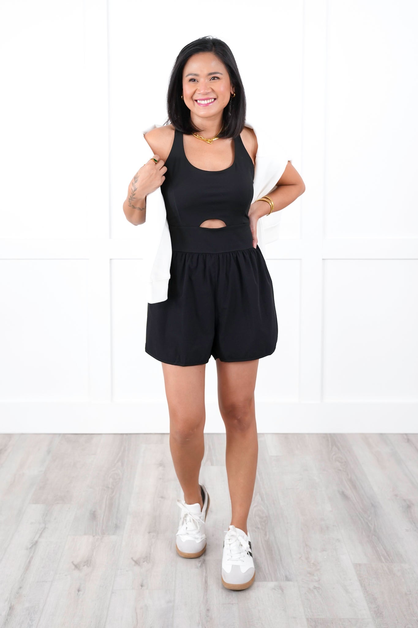 Black Sleeveless Active Performance Knit Romper