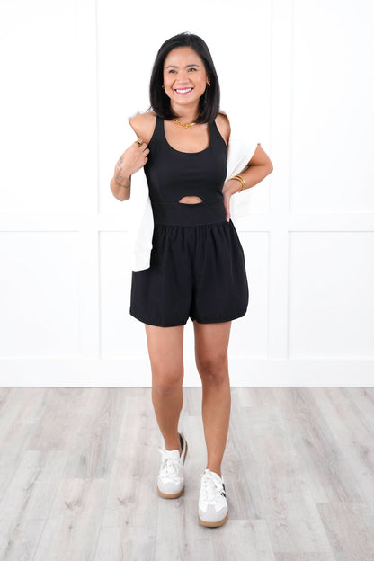 Black Sleeveless Active Performance Knit Romper
