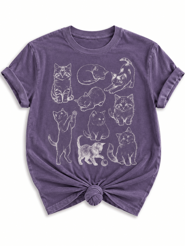Plus/Reg Short Sleeve Kitty Cats Graphic Tee - Freckled Poppy