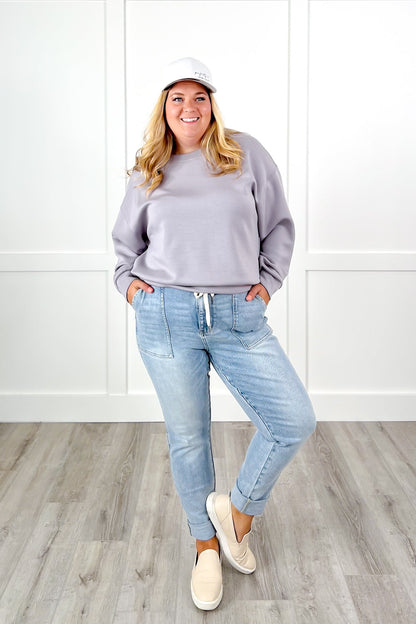 Long Sleeve Crew Neck Scuba Knit Sweatshirt