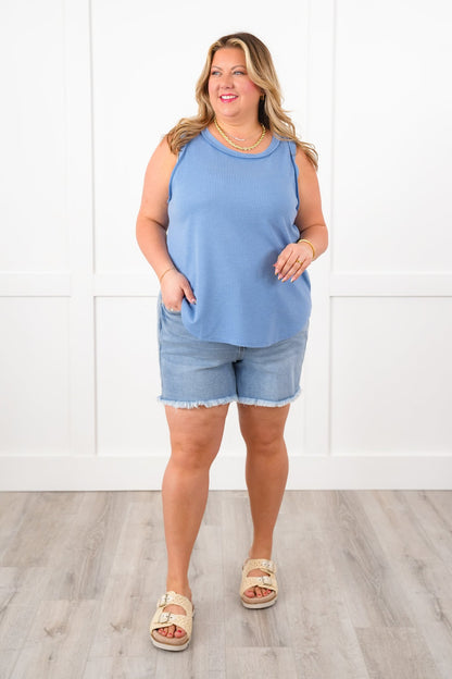 Door Buster! Plus/Reg Thermal Round Neck Tank Top with Reverse Seam Detail