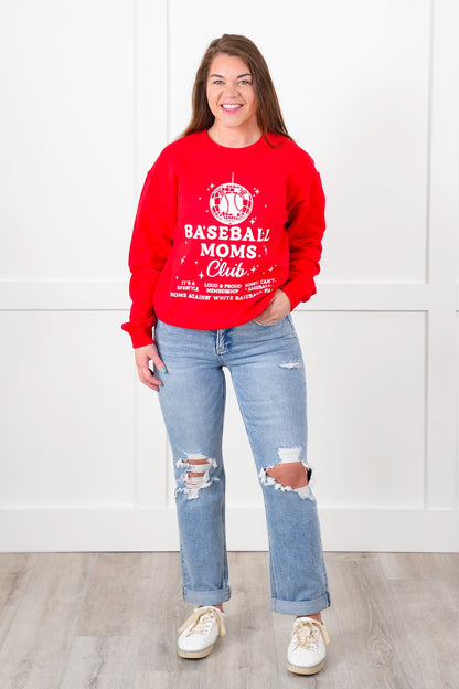 Plus/Reg Long Sleeve "Baseball Moms Club" Graphic Sweatshirt