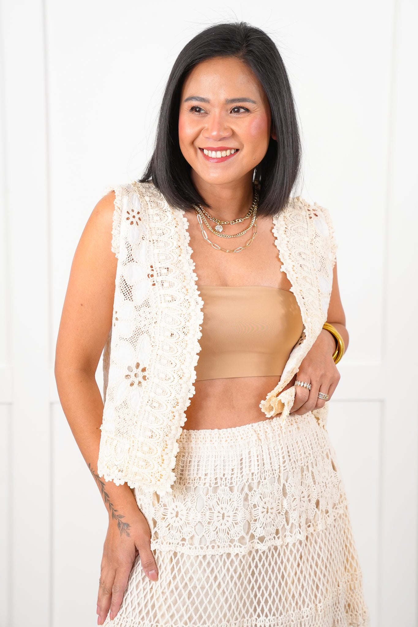 Cream Lace Button Down Vest