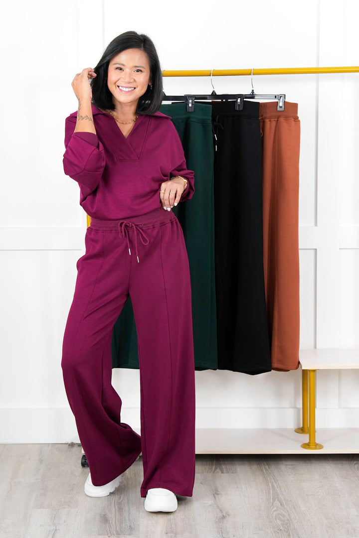 Plus/Reg Solid Soft Knit Elastic Waist Relaxed Pants with Side Pockets