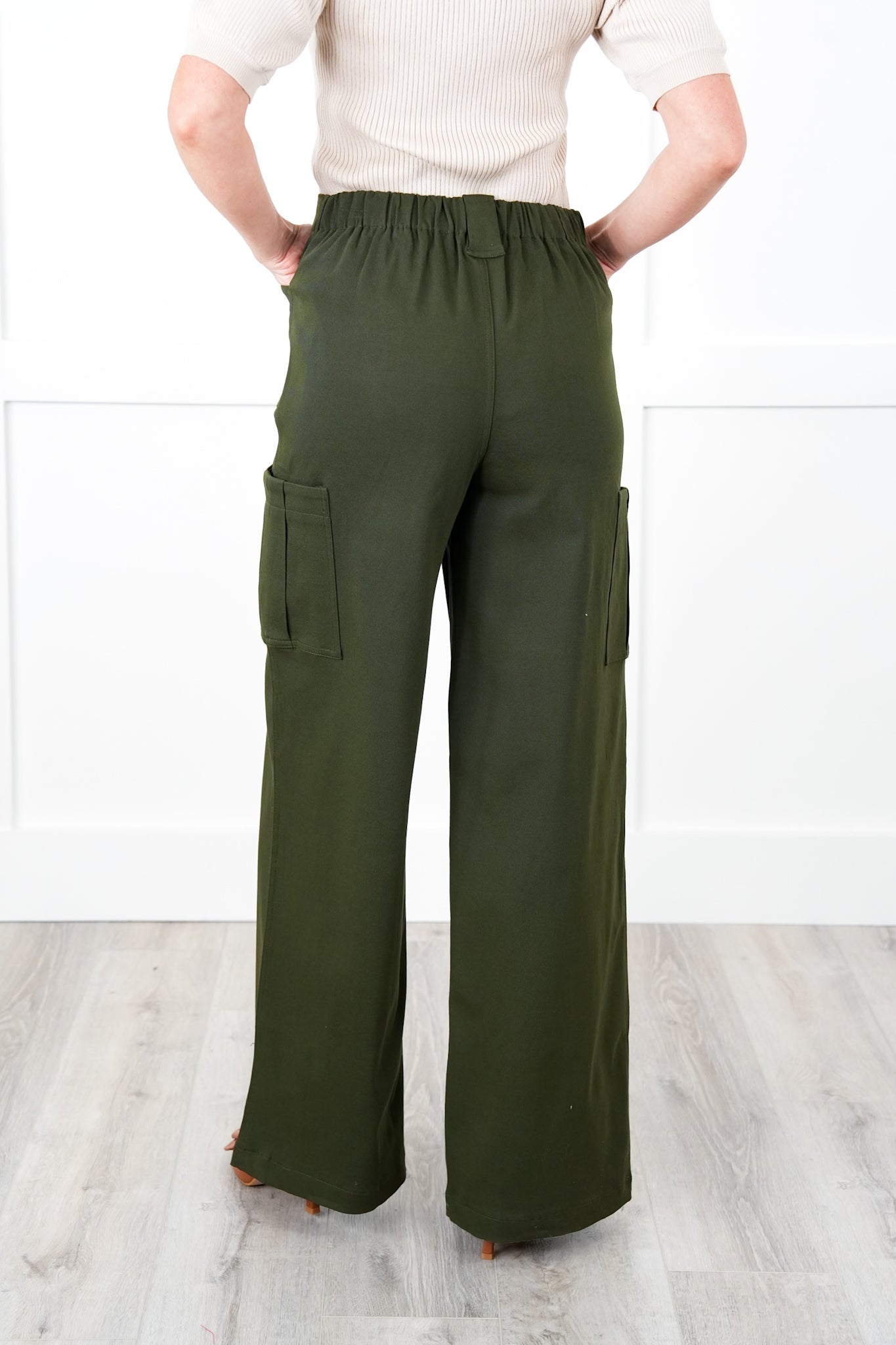 Solid High Waisted Cargo Pants with Pockets