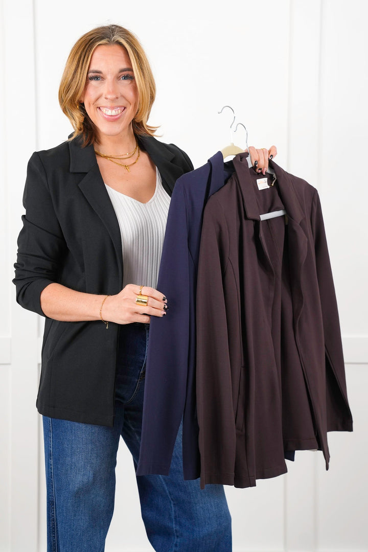 Long Sleeve Open Front Knit Blazer